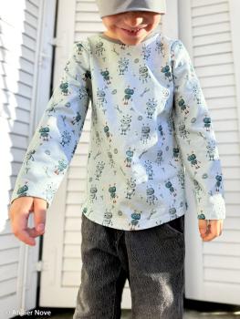 Preview: Baumwolljersey Hello Robot! Grau/grün by Swafing von Mrs. Mint Design